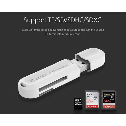 Orico Multifunction USB3.0 Card reader for TF & SD Memory cards - USB stick 2TB - OTG function - 5Gbps - White