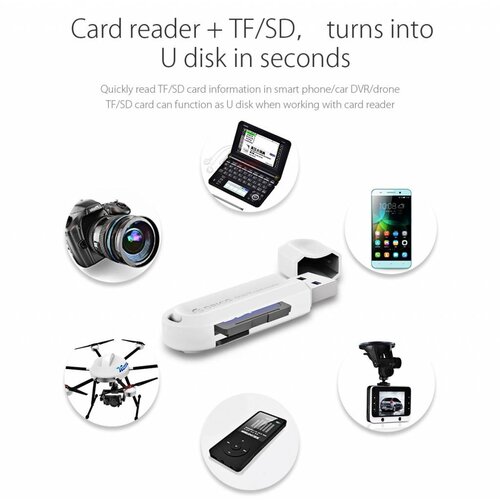 Orico Multifunction USB3.0 Card reader for TF & SD Memory cards - USB stick 2TB - OTG function - 5Gbps - White
