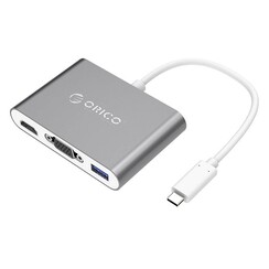 Aluminum hub from Type-C to HDMI, VGA, USB3.0 type-A and USB type-C - PD - 5Gbps - Gray