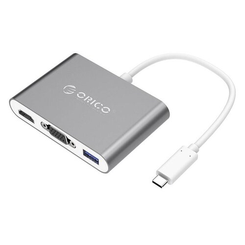 Orico Aluminum hub from Type-C to HDMI, VGA, USB3.0 type-A and USB type-C - Power Delivery - 5Gbps - 15CM Cable - Gray