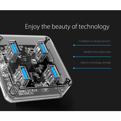 Orico Transparante Hub met 4 USB3.0 type-A poorten – 5 Gbps – Speciale LED-indicator – Datakabel van 1M
