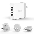 Orico Wereld Reislader met 4x USB3.0 Poorten - Incl. EU/UK/AUS opzetstekkers - 34W - Wit