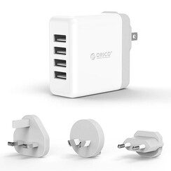 Wereld reislader met vier USB3.0 poorten - EU/UK/AUS Plugs - 34W - Wit
