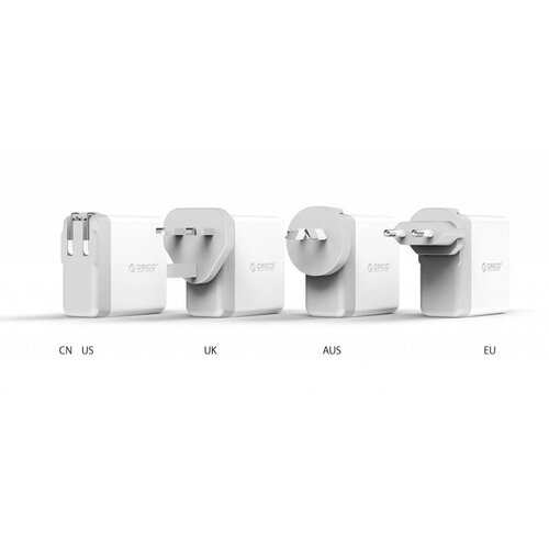 Orico Wereld Reislader met 4x USB3.0 Poorten - Incl. EU/UK/AUS opzetstekkers - 34W - Wit