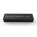 Orico USB3.0 Hub met 10 Type-A poorten - 5Gbps - Incl. Datakabel & Stroomadapter - aan/uit schakelaar - 30W - Zwart