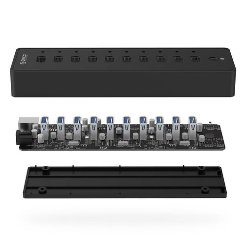 Orico USB3.0 Hub met 10 Type-A poorten - 5Gbps - Incl. Datakabel & Stroomadapter - aan/uit schakelaar - 30W - Zwart