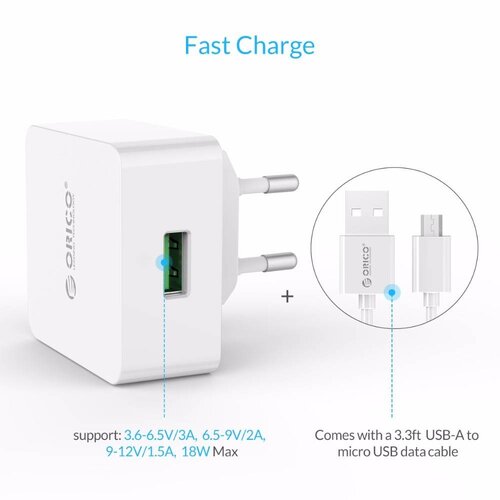 Orico USB thuislader met Quick Charge 2.0 laadpoort - 5V/9V/12V - Max 18W - Intelligente Chip - Wit