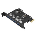 Orico PCI Express expansion card - 4x USB 3.0 type-A ports - 5Gbps - Works with all Windows versions, Linux and Mac OS 10.8.3 - Incl. Screws - Black