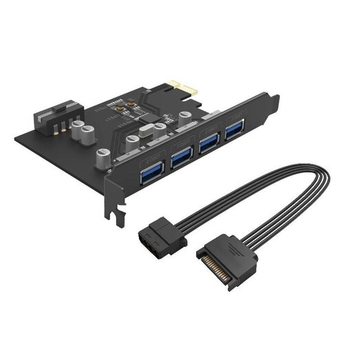 Orico PCI Express expansion card - 4x USB 3.0 type-A ports - 5Gbps - Works with all Windows versions, Linux and Mac OS 10.8.3 - Incl. Screws - Black