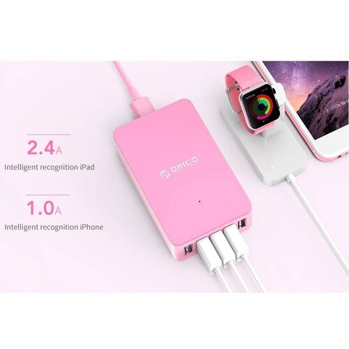 Orico Smart desktop charger with 5 USB charging ports - IC chip - 40W - Pink