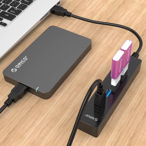 Orico HUB USB3.0 avec 4 ports pour Windows et Mac OS - 5 Gbit / s - Puce VIA - Indicateur LED - Noir