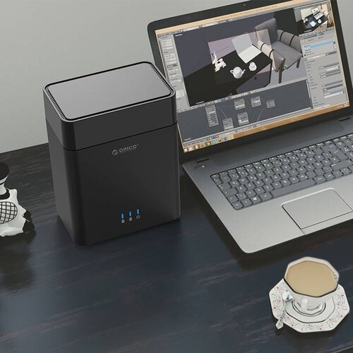 Orico Soft closing 2-Bay Type-C harde schijf station voor 3.5 inch SATA HDD –  Slaapmodus - LED-indicator - Zwart