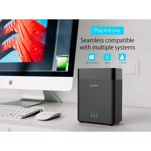 Orico Soft closing 2-Bay Type-C harde schijf station voor 3.5 inch SATA HDD –  Slaapmodus - LED-indicator - Zwart