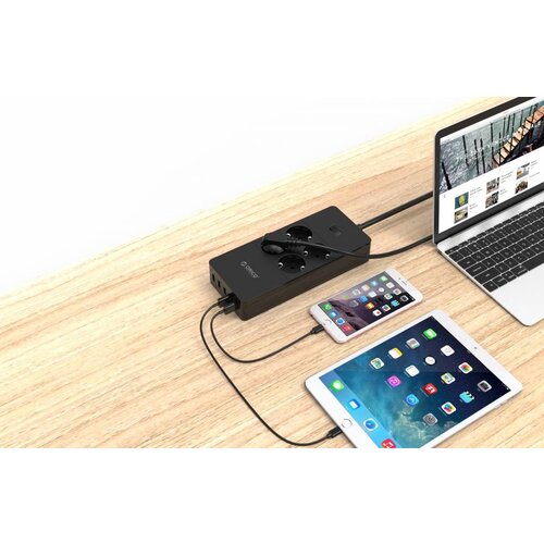 Orico USB power strip with four sockets and five USB charging ports - 4000W - Incl. on / off switch - Black