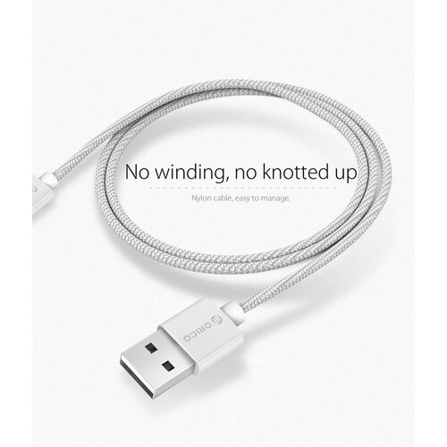 Orico USB Type-C charging and data cable - 3A - Braided Nylon - Aluminum - 1 Meter - Silver