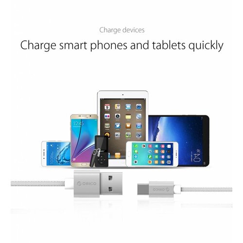 Orico USB Type-C laad- en datakabel - 3A - Gevlochten Nylon - Aluminium - 1 Meter - Zilver