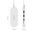 Orico Type-C hub met 3 USB-A poorten en 1x USB-C poort - Geïntegreerde kabel van 30 cm - LED-indicator - Wit
