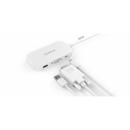 Orico 3-in-1 Type-C hub met USB 3.0 Type-A, Type-C PD en VGA poorten - Power Delivery - IC chip - Kabellengte 30 CM - Wit