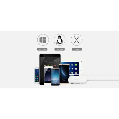 Orico 3-in-1 Type-C hub met USB 3.0 Type-A, Type-C PD en VGA poorten - Power Delivery - IC chip - Kabellengte 30 CM - Wit