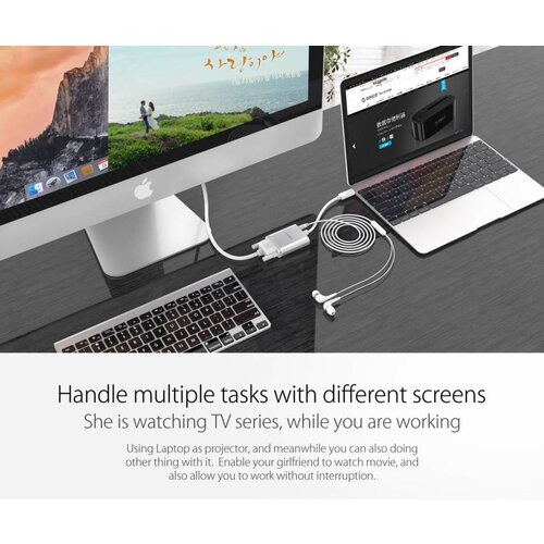Orico Aluminum Type-C to VGA adapter - Incl. Audio output - Mac Style - 1920 x1080P Full HD - Silver