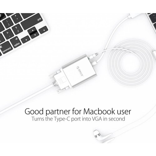 Orico Aluminum Type-C to VGA adapter - Incl. Audio output - Mac Style - 1920 x1080P Full HD - Silver