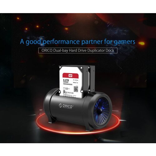 Orico Dual-bay hard disk docking station with clone function - intelligent sleep mode - cool LED lighting - Strong fan - Black