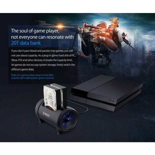 Orico Dual-bay hard disk docking station with clone function - intelligent sleep mode - cool LED lighting - Strong fan - Black
