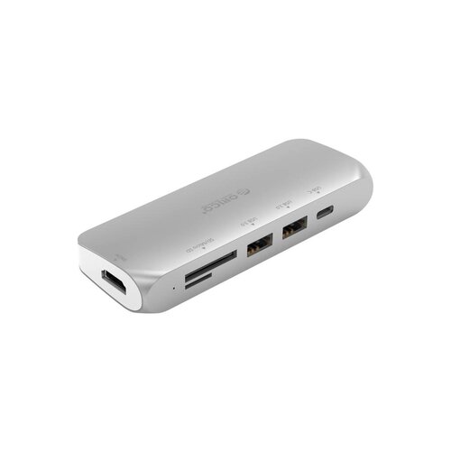 Orico Hub multifonctionnel USB3.0 Type-C en aluminium - Alimentation - 4K HDMI - 2 x USB3.0 Type-A - Lecteur de carte SD / TF - argent