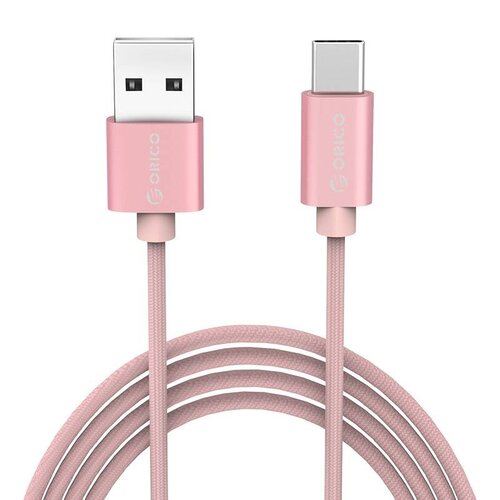 Orico USB Type-C laad- en datakabel - 3A - Gevlochten Nylon - Aluminium - 1 Meter - Roze Metallic