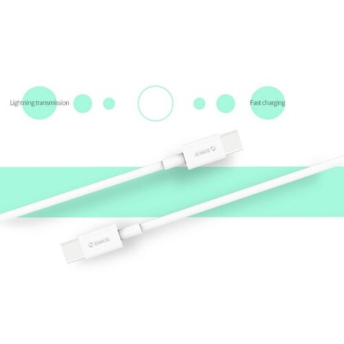 Orico Câble de charge solide de type C à type C - Charge rapide 3A - Longueur de câble: 1 mètre - Blanc