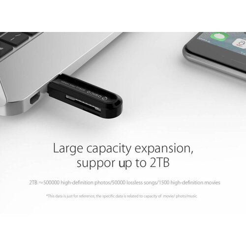 Orico USB3.0 Card Reader for TF & SD Memory Cards - OTG function - 5Gbps - Black