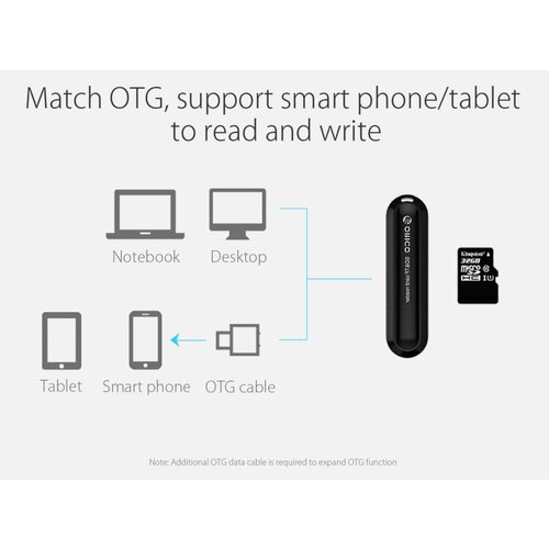 Orico USB3.0 Card Reader for TF & SD Memory Cards - OTG function - 5Gbps - Black