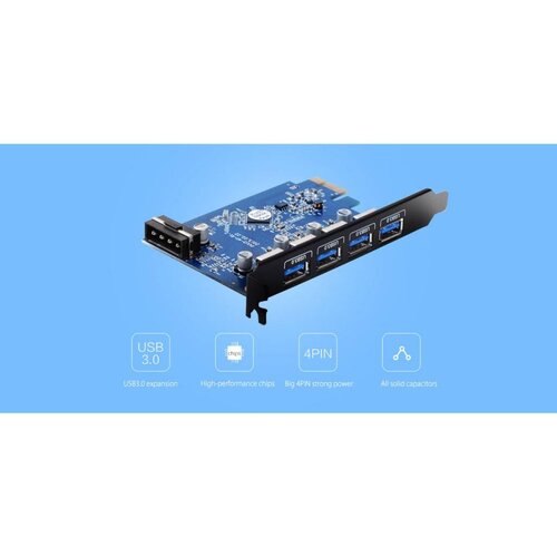 Orico PCI Express uitbreidingskaart – 4x USB 3.0 poorten – 5Gbps – Incl. Schroeven – Zwart