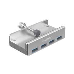 Aluminium USB 3.0 hub met 4 Type-A poorten en clip-on design – Zilver