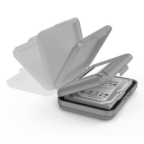 Orico Portable protective cover / protective box for a 3.5 inch hard drive - Moisture-proof, dust-proof and anti-static - PP Plastic - Includes writing label - Gray