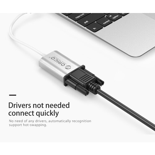 Orico Aluminium USB-C zu VGA Adapter - 4K Ultra HD - 1080P @ 60Hz - für MacBook, Mi NoteBook Air, Huawei MateBook und Lenovo YOGA - Mac Style - 15CM Kabel - Silber