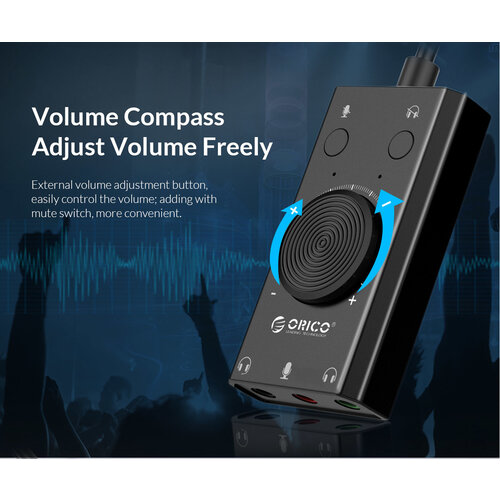 Orico External sound card with volume control - stereo and audio - => 80 dB - black
