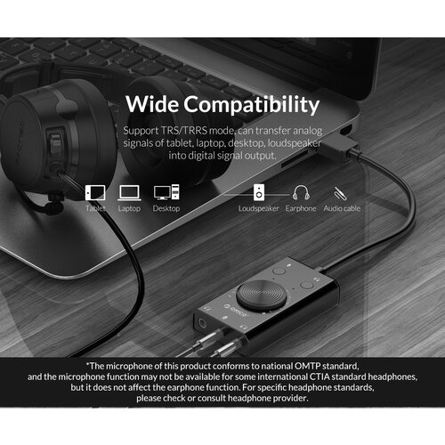 Orico External sound card with volume control - stereo and audio - => 80 dB - black