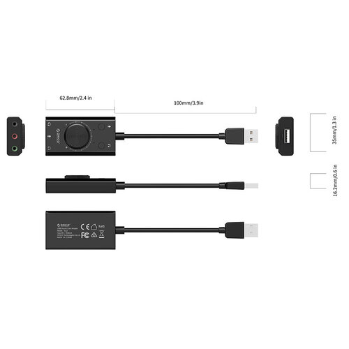 Orico External sound card with volume control - stereo and audio - => 80 dB - black