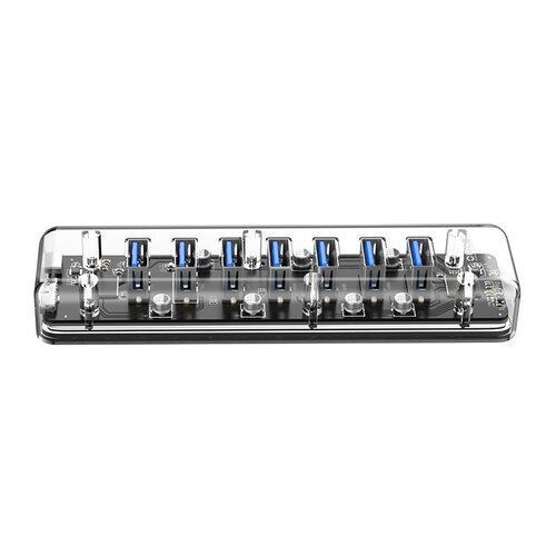 Orico Hub USB3.0 transparent avec 7 ports - 5 Gbps - Indicateur LED spécial - Câble de données de 100cm
