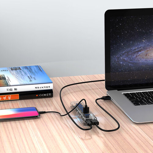 Orico Transparent USB3.0 Hub with 7 ports - 5 Gbps - Special LED indicator - Data cable of 100cm
