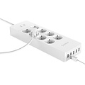 Orico power strip with eight sockets and five USB charging ports - Incl. on / off switch and over voltage protection - White