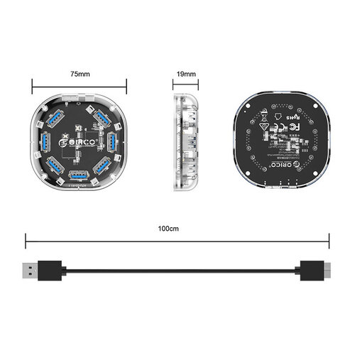 Transparent USB 3.0 hub with 7 USB ports