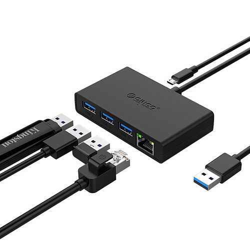 Orico Orico USB 3.0 Hub mit 3 USB-A-Anschlüssen und Gigabit-Ethernet-Anschluss
