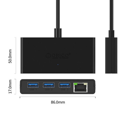 Orico Orico USB 3.0 Hub mit 3 USB-A-Anschlüssen und Gigabit-Ethernet-Anschluss