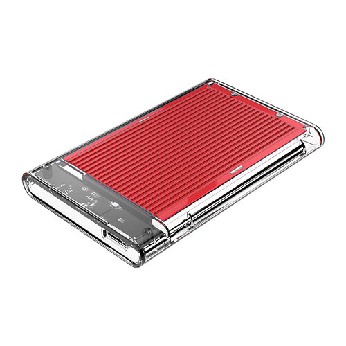 Boîtier de disque dur de 2,5 pouces - transparent / aluminium - rouge