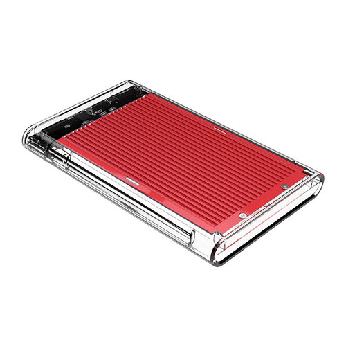 Boîtier de disque dur de 2,5 pouces - transparent / aluminium - rouge
