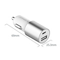 Orico Autolader met USB-C en USB-A poorten – Aluminium - 12V/24V – 5V-3.1A - Zilver
