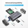 6-in-1 kaartlezer - USB 3.0 - USB-C / Micro-USB / USB - Grijs