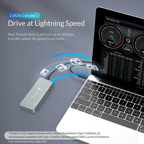 Thunderbolt™ 3 NVME M.2 SSD behuizing - 40Gbps - USB-C - Sky Grey